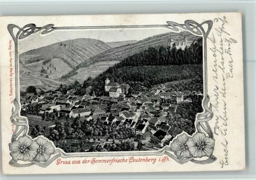 Leutenberg 1903 Ortsansicht Jugendstilrahmen