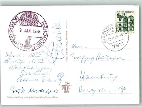 Oberelchingen Start Oberelchingen 10.45 und Landung 15.15 Bordstempel D-München 9. Jan. 1966