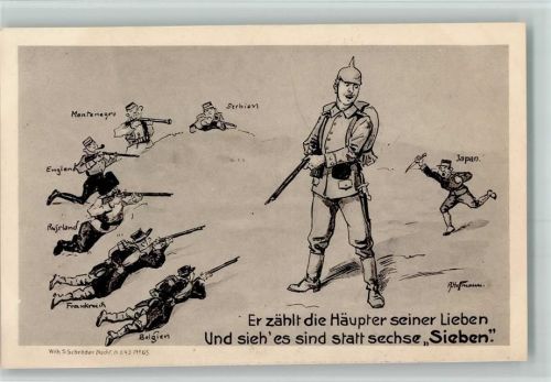 Serie 43 Nr. 65 Verlag Schröder - WK I - Dt. Soldat mit sieben Feinden AK