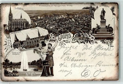 Essen 1897 Gruss aus Schmied Kirche Pauluskirche Altkatholische Krupp Denkmal