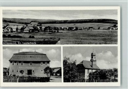 Allmenrod Ortsansicht Gasthaus zum Hof von John Listmann Kirche 3-Bildaufnahme