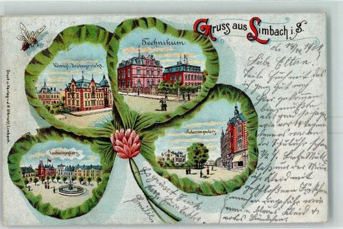 Limbach-Oberfrohna 1901 Ludwigsplatz Königl. Amtsgericht Technikum Johannesplatz Vierblättriges Kleeblatt