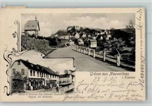 Neuweilnau 1902 Ortsansicht und Hotel Pension Zur Schönen Aussicht 2-Bildaufnahme
