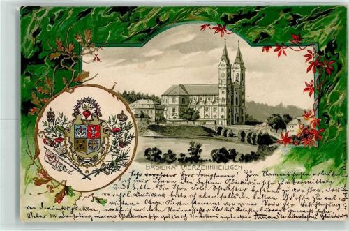 Vierzehnheiligen 1902 Basilika Vierzehnheiligen Wappen Lithographie