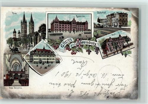 Naumburg Gruss aus - Rathaus, Kaserne, Bahnhof, Post AK
