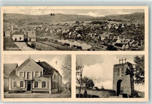 Hochspeyer Gasthaus Lenz Portal mit drei Kreuzen Bahnpoststempel