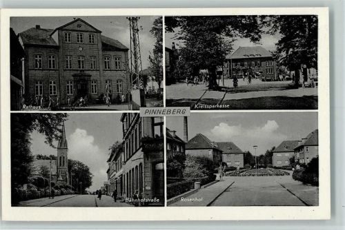 Pinneberg 1956 Kreissparkasse, Rathaus, Rosenhof, Bahnhofstrasse AK