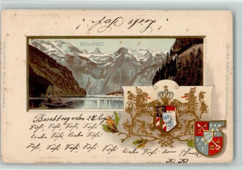 Königssee Lithographie Prägedruck Passepartout Wappen