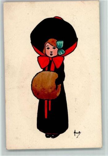 1913 Nr. 604 - Mädchen mit einem Muff - Künstlerkarte