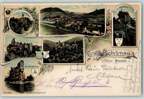 Schoenau 1899 Gruss aus - Burgruinen, Kunstanstalt Lautz 889 - AK