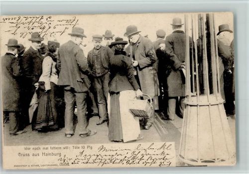 Hamburg 1902 Wer noch füttern will, Tüte 10 Pfg. , Straßenverkäufer