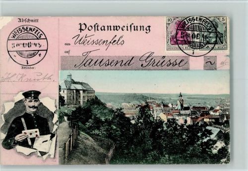 Weißenfels 1912 AK mit Postanweisung Grüße , Briefträger