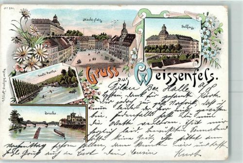 Weißenfels 1897 Marktplatz Schloss Saale-Partie Brücke