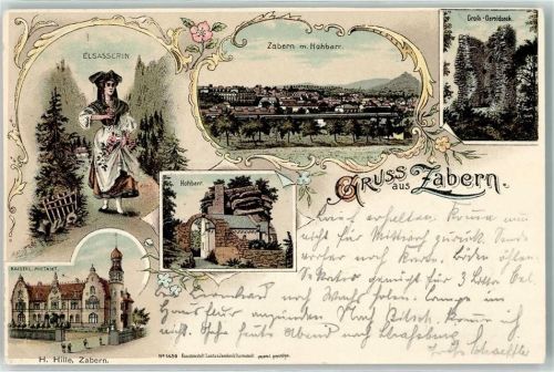 Saverne 1897 Bahnpost Karlsruhe Zabern Zug 191 17.9.97 Elsässerin Tracht Kaiserl. Postamt Hochbarr