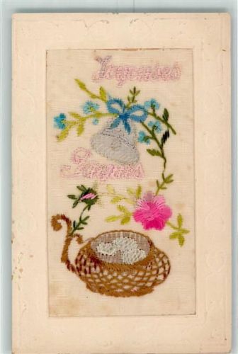 Seidenstickerei Blumen Ostern Passepartout AK