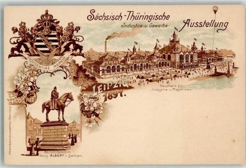 Leipzig 1897 Sächsisch-Thüringische Industrie- und Gewerbe-Ausstellung Haupthalle Reiterstandbild König Albert