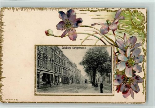 Duisburg Lithographie Prägedruck Passepartout Königstraße