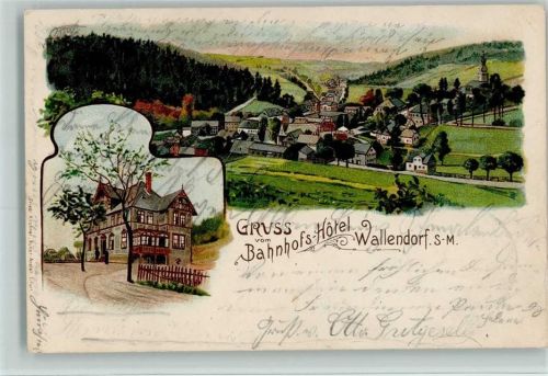 Lichte Gruss aus - Lithographie , Bahnhofs-Hotel Einriss Mitte unten ca, 2cm