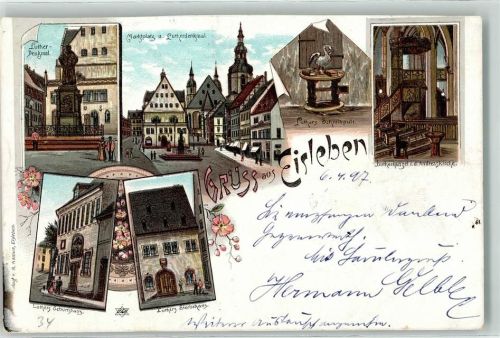 Lutherstadt Eisleben 1897 Lutherdenkmal Marktplatz Luthers Schreibpult Andreaskirche Lutherkanzel