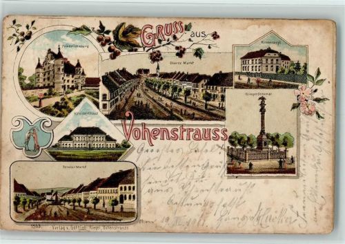 Vohenstrauß Gruss aus - Litho, Kriegerdenkmal, Kinderasyl, Krankenhaus , Flecken AK