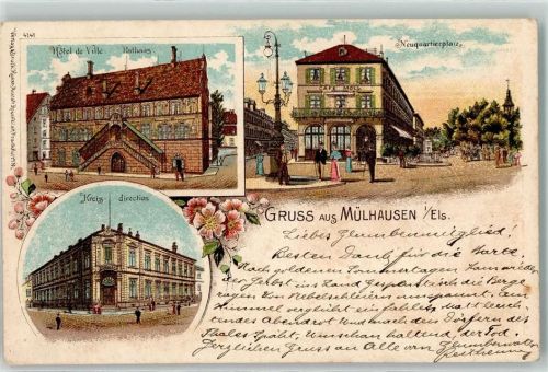 Mulhausen 1899 Hotel de Ville Rathaus Neuquartierplatz Kreisdirection