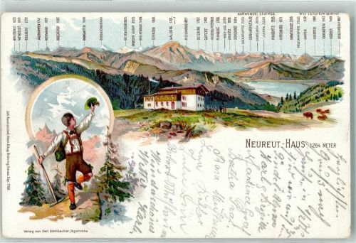 Neureuthaus 1899 Lithographie Wanderer Hüttenstempel