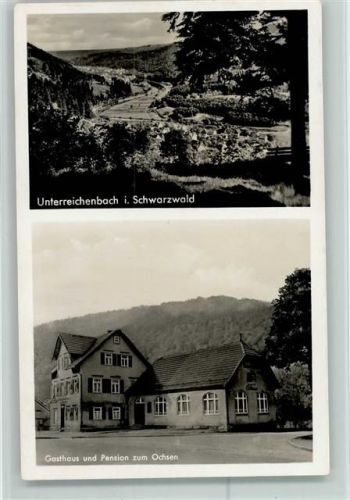 75399 W7267 Unterreichenbach , Kr Calw - Blick auf Unterreichenbach und Gasthaus Pension Zum Ochsen