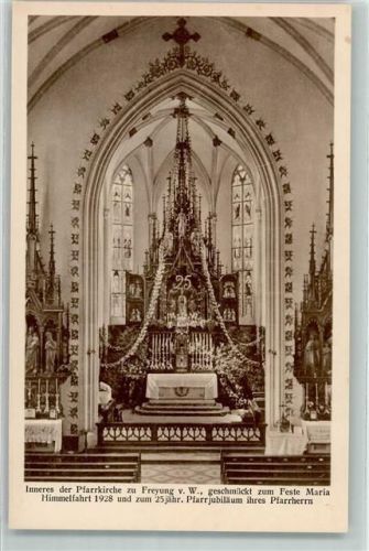 Freyung Pfarrkirche Geschmückt zum Feste Maria Himmelfahrt 1928 und zum 25jährigen Pfarrjubiläum ihres Pfarrherrn