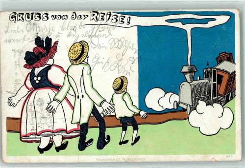 1902 Gruss von der Reise Künstlerkarte Jugendstil AK