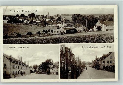 Konradsreuth 1938 Gasthof zum roten Ochsen , kl. Einriss AK