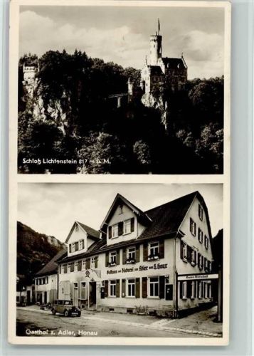 Honau 1953 Gasthof zum Adler , Auto , Schloß Lichtenstein AK