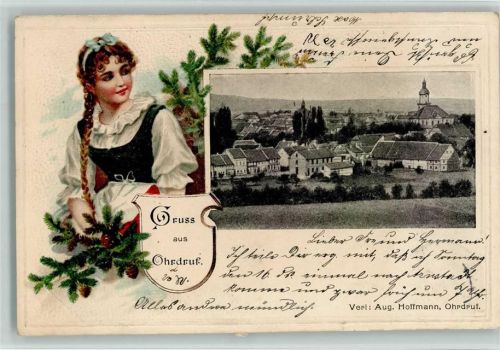 Ohrdruf Lithographie Prägedruck Passepartout Tracht
