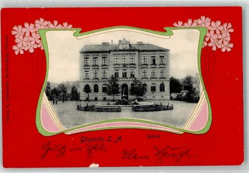 04639 O7422 Gößnitz , Thür 1905 - Schule Brunnen