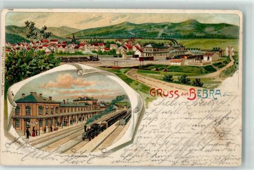 Bebra 1904 Bahnhof Lithographie Bahnpost Eisenach-Frankfurt Zg. 204