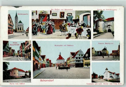 Schorndorf Kirche Obere Hauptstraße Partie vom Schloss Die Weiber von Schorndorf Marktplatz Rathaus Partie am Schlosseingang Unterer Marktplatz Turnhalle mit Kath. Kirche und Villa Fritz