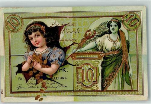 1910 Fortuna durchbrochen Papierwand Neujahr Geldschein Golddruck Prachtkarte AK