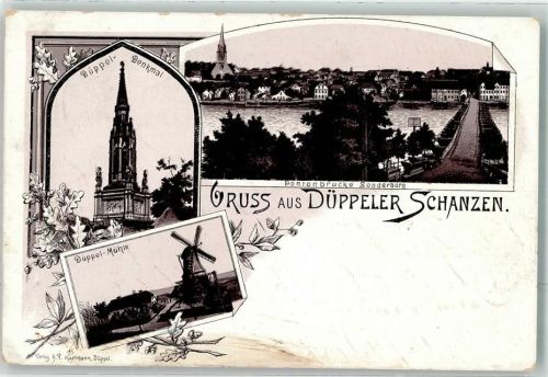 Sonderburg 1907 Düppel Denkmal Düppel Mühle Pontonbrücke