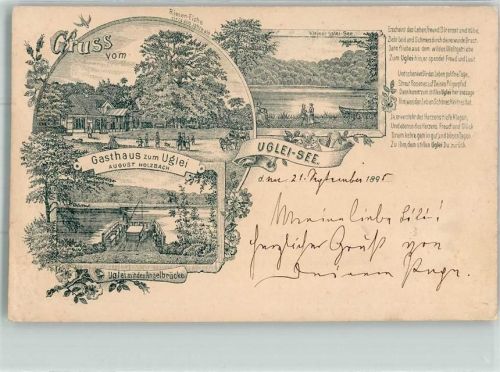 Malente-Gremsmühlen 1895 Vorläufer Uglei-See Gasthaus zur Uglei Angelbrücke Gedicht