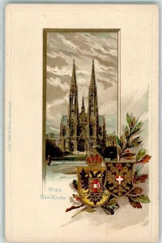 1090 Wien 9. Bezirk, Alsergrund Prägedruck Votiv Kirche Lithographie Wappen