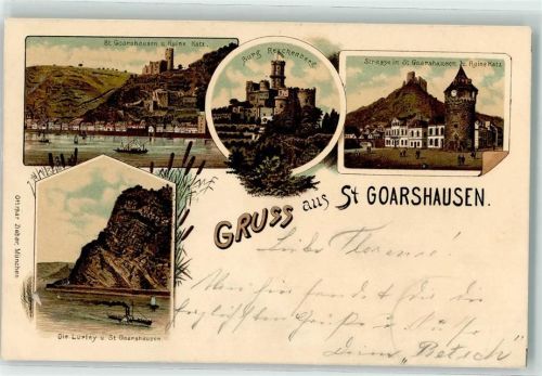 St. Goarshausen 1897 Lorelely Ruine Katz Verlag Ottmar Zieher-München