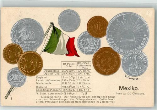 Münzenkarte und Nationalflagge Münzabbildungen Geld auf AK Lithographie