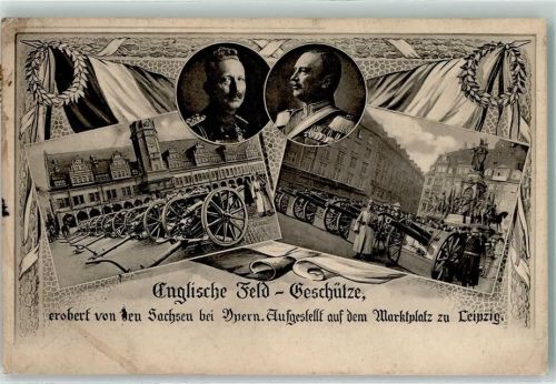 Leipzig 1915 Englische Feld - Geschütze auf dem Marktplatz