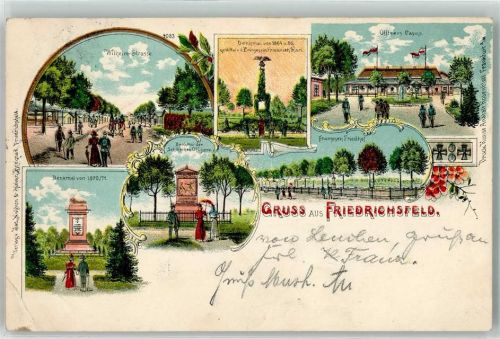 Friedrichsfeld 1907 Friedrichsfeld Wilhelm-Straße Denkmal d. Schill'schen Offiziere Offiziers-Casino Lithographie