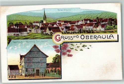 36280 W6435 Oberaula Lithographie Gasthaus von Heinrich Schüssler