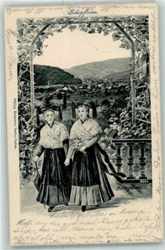 Schopfheim 1904 Markgräflerin Grau Tracht Kirche Reben