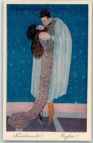 Finalmente Enfin! Verlag T.A.M. 4600 Soldatenliebe Küsse Art Deco Italienische Künstlerkarte