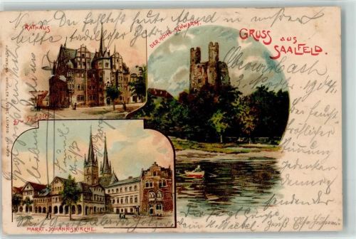 Saalfeld 1904 der Hohe Schwarm Rathaus Markt Johanniterkirche