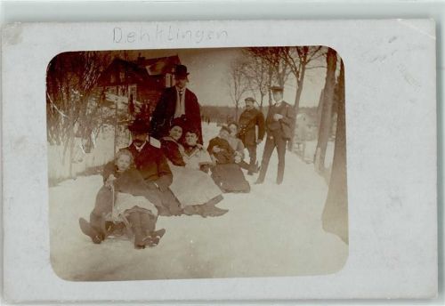 Denklingen 1909 Rodelpartie Winter Ort handschriftlich Privatfoto AK