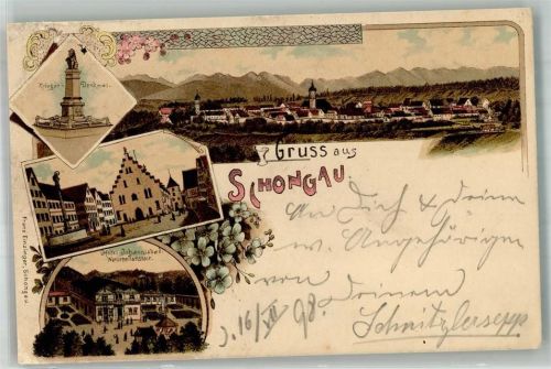 Schongau 1898 Kriegerdenkmal Hotel Joahannisbad Lithographie Leim löst sich