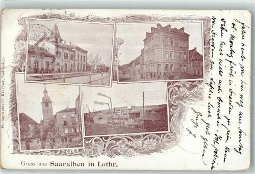 Sarralbe 1899 Bahnhof Gasthaus Caffee Wilhelm Kath. Kirche Solvay Werke